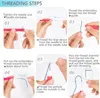 A diagram showing the steps for threading a punch needle. Produktbild-Vorschau