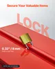 A close-up of a red metal box with a padlock securing it, highlighting the lock hole. Podgląd zdjęcia produktu