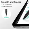 A close-up of a stylus pen tip and a tablet screen showing a drawing application. Produktbild-Vorschau