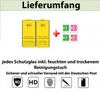 Marketing image showing screen protectors and cleaning wipes, with text describing the contents and shipping. Produktbild-Vorschau