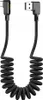 A black coiled USB-C to USB-A cable with angled connectors. Anteprima dell’immagine prodotto