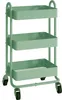 A three-tiered mint green rolling cart is shown against a white background. Voir les images du produit