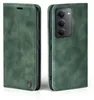 A green flip case for a smartphone, shown from the front and back. Produktbild-Vorschau
