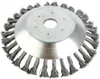 A metal weed brush head with wire bristles, designed to be attached to a string trimmer. Produktbild-Vorschau
