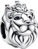 A close-up studio shot of a silver lion charm with a crown. Produktbild-Vorschau