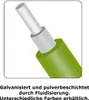Illustration of a green coated metal rod, likely a fence post, with text describing its features. Produktbild-Vorschau