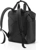 A black backpack shown from the back on a white background. Produktbild-Vorschau