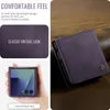 A collage of images showcasing a purple flip phone case, including close-ups and a hand holding the phone with the case. Produktbild-Vorschau