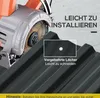 A close-up of a circular saw cutting a corrugated metal sheet, with marketing text overlays. Podgląd zdjęcia produktu