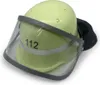 A yellow firefighter helmet with a clear visor and a black neck protector, displayed on a white background. Produktbild-Vorschau