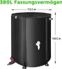 A black foldable water barrel with dimensions indicated. Anteprima dell’immagine prodotto
