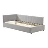 A gray upholstered daybed with a slatted wooden base is shown against a white background. Produktbild-Vorschau