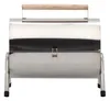 A stainless steel charcoal grill with a wooden handle and legs, presented on a white background. Náhled obrázku produktu