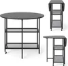 A product shot of a foldable dining table with shelves, shown in multiple configurations. Anteprima dell’immagine prodotto
