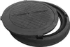 A black manhole cover and its frame are shown from a slightly elevated angle. Podgląd zdjęcia produktu