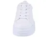 A close-up, front-facing view of a white platform sneaker. Produktbild-Vorschau