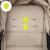 Close-up of the padded seat of a stroller, showing two adjustment slots. Produktbild-Vorschau