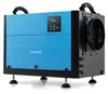 A blue and black dehumidifier is shown from a three-quarter front view, resting on adjustable feet against a white background. Voir les images du produit