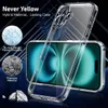 A clear phone case is shown over a phone screen with a blue abstract background. Produktbild-Vorschau