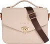 A studio shot of a beige Bugatti bodybag with a brown strap. Voir les images du produit