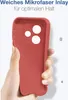 A hand holding a red phone case with a microfiber inlay. Produktbild-Vorschau