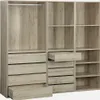 A modular wardrobe set with multiple shelves and drawers, made of wood-look material. Anteprima dell’immagine prodotto