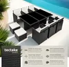 A rattan garden furniture set with a table and chairs is displayed outdoors near a swimming pool. Náhled obrázku produktu