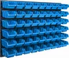 A wall-mounted storage system with multiple blue bins. Voir les images du produit