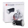 A product box for Schrader motorcycle tire pressure monitoring system components, with an illustration of a motorcycle and a close-up of the product. Voir les images du produit