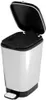 A stainless steel and black pedal bin with the lid open. Voir les images du produit