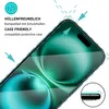 A close-up of a smartphone screen protector being applied to a phone, with text indicating it is case-friendly. Produktbild-Vorschau