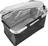 An open, empty, foldable picnic basket with a silver insulated interior and black exterior, resting on a white background. Anteprima dell’immagine prodotto