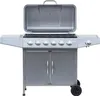 A silver gas grill with the lid open, shown from the front against a white background. Produktbild-Vorschau