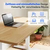 A laptop on a wooden desk with marketing text and icons indicating different room uses. Náhled obrázku produktu
