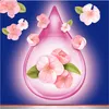 A large pink droplet with pink flowers and green leaves inside, surrounded by more pink flowers on a blue gradient background. Produktbild-Vorschau