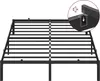A black metal bed frame with an inset circle highlighting a feature. Náhled obrázku produktu