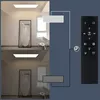A collage showing a modern LED panel ceiling light in two different brightness settings, alongside a remote control and a diagram illustrating their connection. Anteprima dell’immagine prodotto