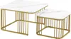 Two nesting coffee tables with white marble-effect tops and gold metal frames. Náhľad obrázku produktu