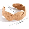 Breites Boho Stirnband Stroh Flechtmuster Beige Haarband Produktbild-Vorschau 2