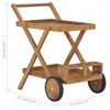 A wooden bar cart with two shelves and wheels, shown against a white background with dimensions indicated. Produktbild-Vorschau
