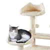 A cat is sleeping on a beige cat tree. Podgląd zdjęcia produktu
