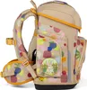 A side view of a child's backpack with a colorful polka dot pattern and a rabbit graphic. Voir les images du produit