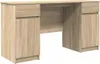 A light brown wooden desk with drawers and cabinets, shown from the front against a white background. Produktbild-Vorschau