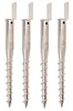 Four metal screw-in ground anchors with L-shaped mounting plates are arranged in a row against a white background. Podgląd zdjęcia produktu