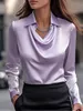 ASKSA Dámská saténová halenka Vodopádový límec Elegantní Náhled obrázku produktu 2