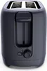 A black two-slice toaster is shown from the front on a white background. Produktbild-Vorschau