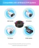 Collage of different types of security cameras and a coiled cable, with text indicating compatibility with DVR systems. Produktbild-Vorschau