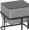 A close-up view of a gray upholstered stool with a black top and black metal frame. Produktbild-Vorschau