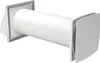 A white ventilation unit with a cylindrical tube connecting two square wall plates, shown against a white background. Produktbild-Vorschau