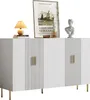 A white sideboard with gold accents, decorated with a framed picture, a lamp, books, and a bust. Voir les images du produit
